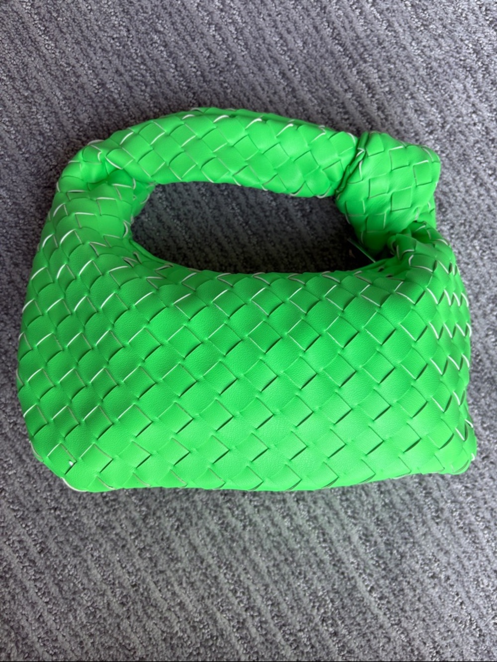 Neon Green Woven Knot Handle Women's Shoulder Bag